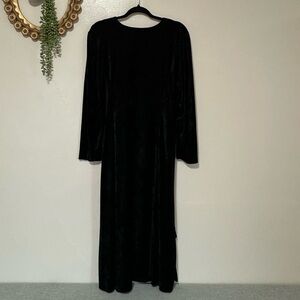 Vintage Jamie Brooke Crushed Velvet Black Midi Dress with Corset Ties, XL/XXL